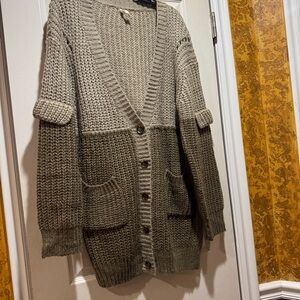 POL Two-Tone Knit Cardigan Sweater